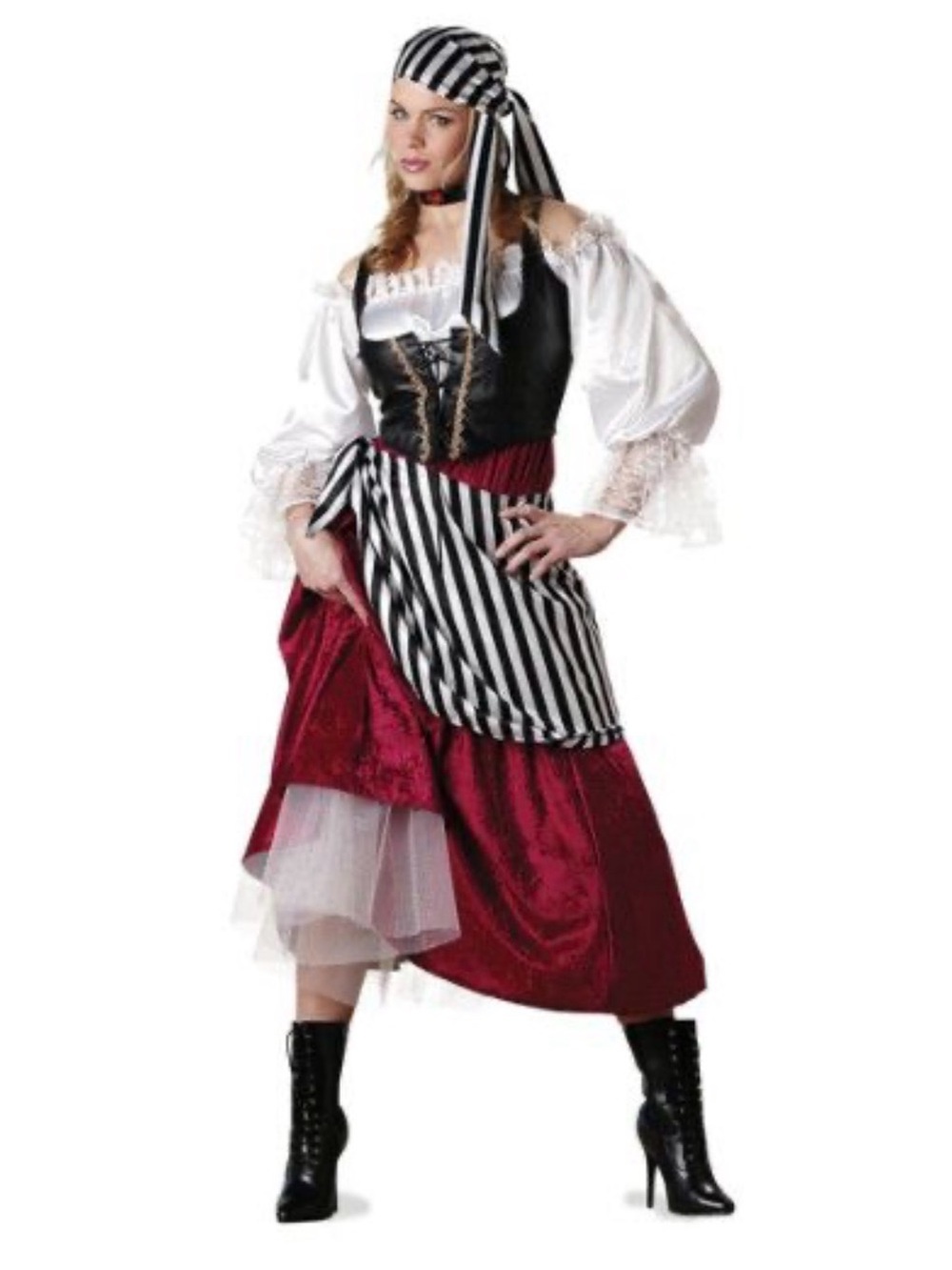 Halloween Pirates Women’s Dress Costume with Striped Sash, EUC size Large